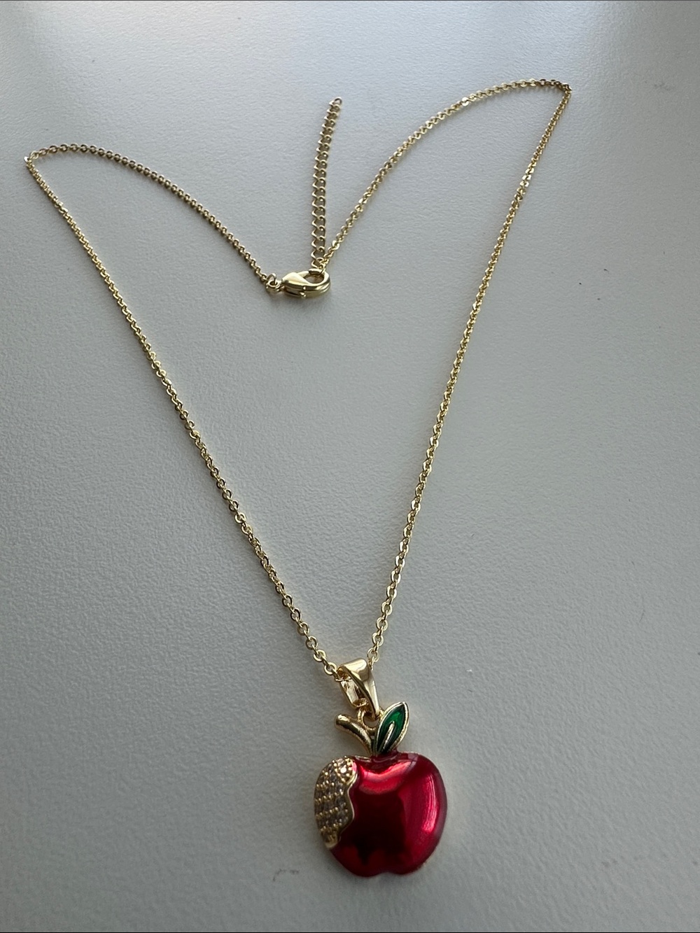 Pave bitten red apple charm Necklace